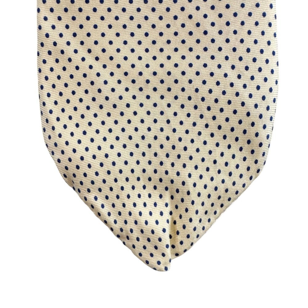 Bert Pulitzer Mens Silk Tie Yellow Navy Polka Dot Made in USA Classic Necktie